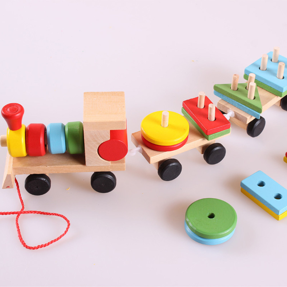 Kids Education Help - 1Set Kids Wooden Train Three Sections
